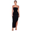 D1066 Europeu e Americano Comércio Exterior Roupas Femininas Amazon Sling Split Apertado Meados de comprimento Vestido Plissado Adulto Feminino