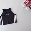 Camiseta Infantil Estilo Coreano Manga Curta Verão 2026 Nova Fashionável Versátil Gola Redonda Color Block Bordada Top Curto