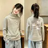 Ropa interior térmica para niñas Otoño/Invierno Forro polar alemán Cálido Cuello semi-alto Manga larga Camiseta Rayada para niños talla Mediana/Grande Elegante Top de Dibujos Animados