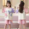 Pijama Infantil 2026 Novo Estilo Verão Algodão Puro Manga Curta Fino Roupas de Casa Infantis Meninas Roupas Casuais Infantis