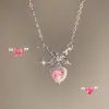 Colar Ins Popular Coração Rosa com Diamantes e Laço Luxo Acessível Nicho High-End Corrente para Clavícula Popular Novo Estilo