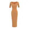 Vestido casual de temperamento con cuello en V, botones, manga media, corte ajustado, favorecedor, chic, retro, capa base, ajustado a la cadera, falda larga para mujer