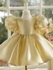 Vestido para niñas, nuevo, de satén champán, para niña de las flores, para un cumpleaños, vestido de princesa con mangas abullonadas, directo de fábrica