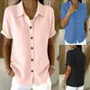 Camisa de verano con cuello y manga corta, sitio independiente de eBay, transfronteriza, elegante y adecuada para ir al trabajo, con botones de madera, color liso y efecto de caída, para mujer