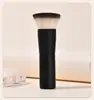 Pincel para Pó de Cabeça Plana, Pincel para Base Portátil de Cabeça Redonda, Pincel Preto Redondo Robusto à Prova d'Água para Pó de Fixação, Pincel de Fixação Portátil