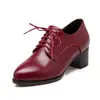 Zapatos de vestir retro con cordones Europa y América 40 Zapatos de vestir Comercio exterior Primavera y Otoño Tacón medio Zapatos Romanos talla grande Puntiagudos Gruesos Zapatos de Mujer 43 Nuevos