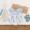 Mameluco de bebé verano delgado bebé niña dulce lazo cuello bolsa pedo vestido de escalada vestido de un año