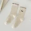 Meias de orelha de pau femininas para primavera e outono meias com renda enrolada laço ins simples versátil estudante meias cano alto