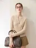 Cárdigan 100% Cachemir para Mujer, Cuello Redondo, Canalé, Doble Cremallera, Adelgazante, Manga Larga, Top de Estilo Suave