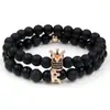 Conjunto de joyería para pareja transfronterizo: Set de pulseras con corona incrustada de diamantes, piedra volcánica mezclada con piedra mate negra, diamante negro