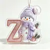 Novas decorações de Natal com boneco de neve roxo transfronteiriças de 26 letras, enfeites acrílicos 2D para casa e carro
