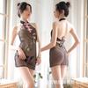 Lingerie Sexy, Cheongsam Feminino Provocante, Tentador Sem Costas Transparente Uniforme Antigo Estampado Renda de Amarrar Minissaia 1675
