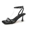 Novidade Verão 2026 Sapatos Brancos de Salto Alto com Fivela, Sandálias Femininas de Salto Fino, Mocassins, Sandálias Pretas de Bico Quadrado
