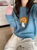 Suéter Pulóver Redondo Bordado Estilo Coreano de Dibujos Animados de Champiñón para Mujer en Otoño e Invierno, Holgado y Rejuvenecedor, Suave y Versátil Top de Punto