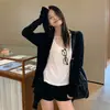 Chaqueta cárdigan negra para mujer, fina, holgada, casual, de longitud media, top de punto adelgazante para otoño e invierno