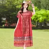 Vestido de Algodão e Seda Novo de Verão 2023 para Meia-idade e Idosos Feminino Longo Acima do Joelho Mãe Manga Curta Emagrecedor Tamanho Grande Saia