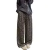 Pantalones anchos de estilo retro americano con estampado de leopardo, nueva colección de otoño, de cintura alta, pierna recta, pantalones casuales, pantalones largos anchos retro y elegantes para mujer