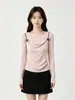 Camisola de estilo coreano con lazo dulce, top de punto falso dos piezas para mujer, nuevo top ajustado de cuello oscilante para principios de otoño de 2026