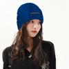 Gorro de punto largo con etiqueta de tela para mujer, nuevo gorro coreano combinable con todo, pequeño, suelto, grueso, de punto, con protección para las orejas, cálido, para invierno