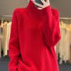Ropa de Otoño e Invierno Transfronteriza Imitación Lana Retro Rojo Ankora Cuello Alto Cuello Redondo Manga Larga Camiseta Interior de Punto Top Suéter Grueso