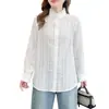 EspecialBlusa jacquard elegante para mujer talla grande, otoño 2026, nuevo estilo, con cuello de encaje y cuello mao pequeño 0718