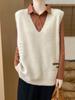 Chaleco Tejido de Lana Pura Perezoso para Mujer Otoño e Invierno Chaleco Suéter sin Mangas Nuevo Cuello en V Apilado Holgado Moda