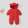 Mameluco de Bebé Invierno Engrosado Manga Corta Holgado para Niños y Niñas Lindo Ropa de Algodón Muñeca Color Sólido con Capucha