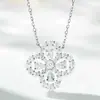 Collar de Trébol de Cuatro Hojas para Mujer Plata 925 Diamante Completo Jade Honggang Elegante Precisión Cadena de Clavícula de Gama Alta Hw Mismo Estilo Collar