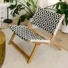 Silla Sofá de Ocio de Madera Maciza Nórdica Tejido de Cuerda Tejido a Rayas Cruzadas B&B Impermeable Silla Mecedora Individual para Patio Exterior