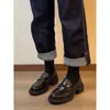Mocassins de sola grossa estilo britânico para mulheres, sapatos casuais de calçar, sapatos únicos versáteis, sapatos estilo faculdade para uniforme JK