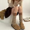 Meias de malha quentes de cashmere com costura de cor contrastante para mulheres, meias de primavera, outono e inverno, meias cinza estilo preppy, meias de panturrilha