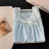 Camisola Longa Lisa com Laço e Renda Franzida para Mulheres, Vestido de Casa de Comprimento Médio com Gola Quadrada, Pulôver para Primavera e Outono, Adequado para Uso Externo
