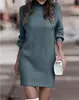 Tk Transfronterizo Otoño/Invierno 2025 Comercio Exterior Amazon Suéter de Cuello Alto Vestido de Punto de Manga Larga para Mujer Estilo Europeo y Americano en Stock