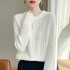 Atacado Transfronteiriço Primavera e Outono Gola Redonda Feminino Manga Longa Tricô em Ponto Trançado Cardigan Top, Peça de Roupa Externa Versátil Estilosa, Suéter Camada de Base