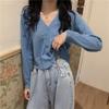 Cardigan de Tricô Exterior Decote V Primavera e Outono Feminino Fino Solto Slim Tricô Top de Manga Curta Longa Jaqueta Feminina Ins