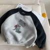 Moletom Infantil Masculino Veludo Estilo Inverno Tamanhos Pequeno e Médio Tops Infantis Quente Bebê Dinossauro Camiseta Básica Moletom Estilo Western