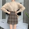 Tiro real precio real ~ estilo coreano otoño e invierno lana retro cintura alta chic cuadros falda tubo línea A para mujer