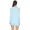 Vestido francés de manga larga para mujer, estilo europeo y americano, con cuello redondo, detalle de torsión lateral, ribete de volantes, abertura, corte ajustado, minivestido ajustado al cuerpo