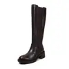 Botas de caballero de cuero de dos capas para mujer, botas altas largas, nuevo estilo de invierno, punta redonda, tacón medio, cremallera trasera, hasta la rodilla