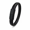Pulseira Masculina de Couro com Fecho Magnético, Mais Vendida no Exterior, Pulseira de Corda de Couro com Malha Trançada Simples Retrô
