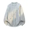 Moletom Bordado Estilo Americano Novo Tie-Dye Design Primavera e Outono Top Bonito Manga Longa Juventude Gola Redonda Solto Tendência