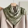 Lenço de seda verde, lenço quadrado pequeno para mulheres, lenço de pescoço artístico estilo japonês vintage, lenço de cabeça de algodão e linho moderno estilo hip-hop de rua, lenço para homens