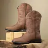 Amazon Aliexpress Populares Transfronterizos Hombres Media Pantorrilla Bordado Retro Talla Grande Manga Multicolor Grande Ancho Cabeza Botas de Caballero