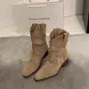 Temporada de Primer Encuentro~V Botas Martin hasta la pantorrilla Botas para mujer 2026 Otoño/Invierno Botines de Ante Botines Cortos Ajustados Marrón Melard