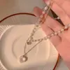 Colar de Coração de Camada Dupla Estilo Coreano para Mulheres, Gargantilha de Pérola de Luxo Leve Estilo Ins para Verão, Acessório Simples e Elegante Atacado