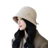 Nuevo Sombrero de Pescador de Chenilla Otoño e Invierno para Mujer Estilo Coreano Moda Cálido Sombrero de Cubo de Moda Casual con Lazo Sombrero de Cubo