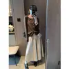 Calça Cropped de Cintura Alta Solta Casual Estilo Coreano Petite Morchey Sensação Relaxada Preguiçosa Perna Larga MQ1922