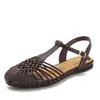 Sandalias planas de moda con punta redonda para mujer, verano, tejido hueco con brillo metálico, transpirables, versátiles, sandalias romanas de punta cerrada 655-3