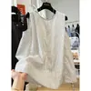 Colete de Alta Qualidade e Super Bonito Estilo Coreano Colete para Roupa Externa de Verão Feminina Design Camisa Listrada Evasê Top Sem Mangas