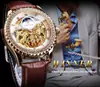 Nuevo Ganador Estilo Europeo y Americano Moda Masculina Hueco Retro Reloj de Cinturón con Pedrería Reloj Mecánico Automático